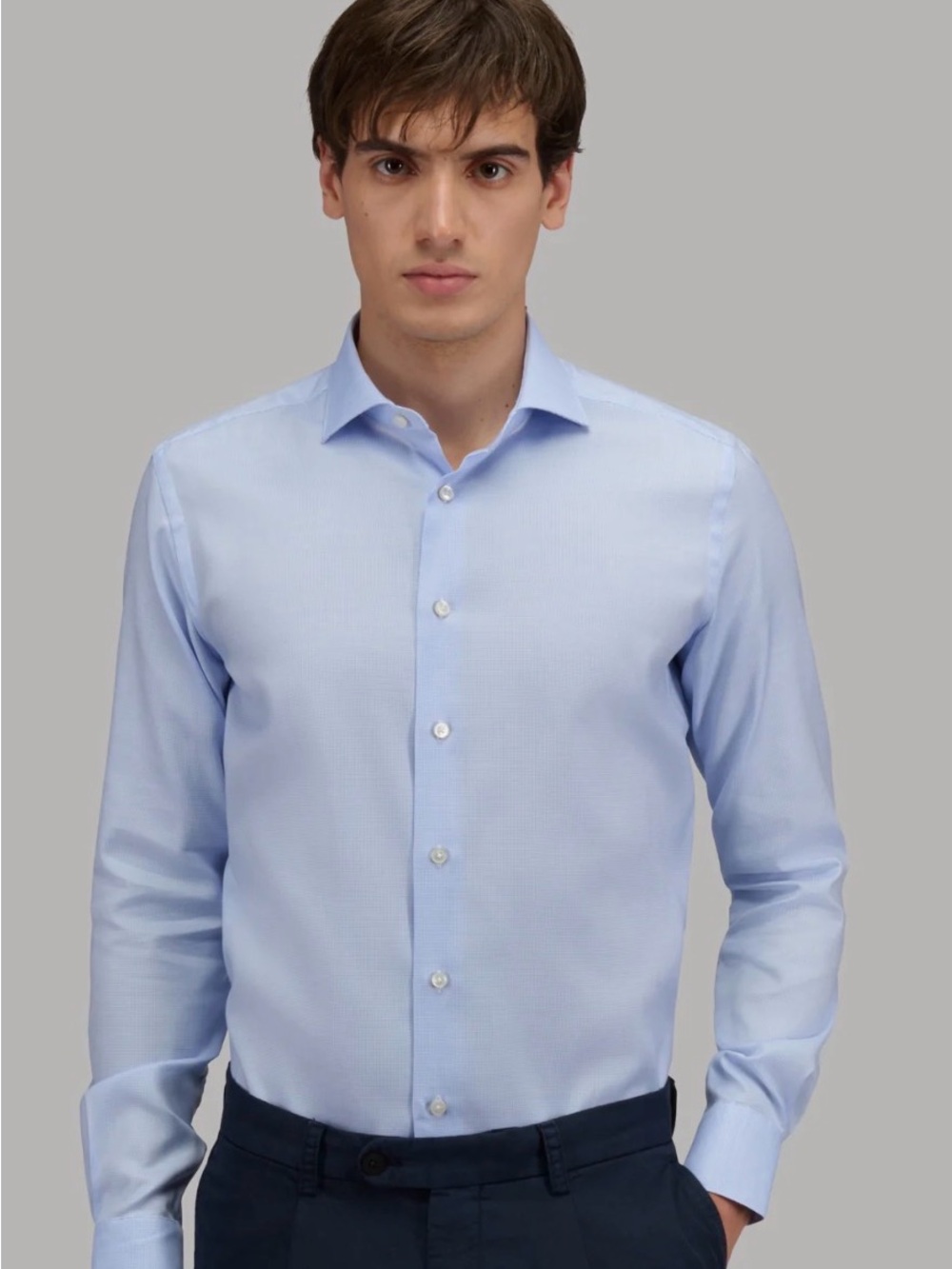 XACUS Solid Blue Button Down Shirt Size 17.4/44